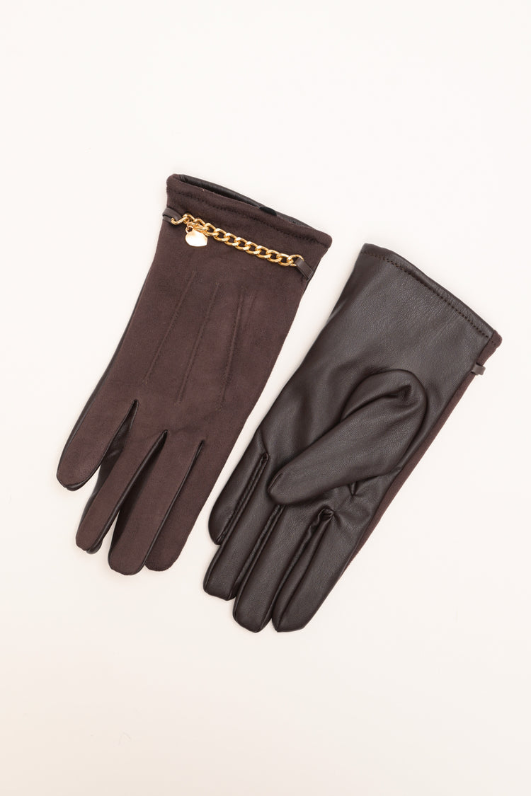 Dark brown gloves with chain and heart charm