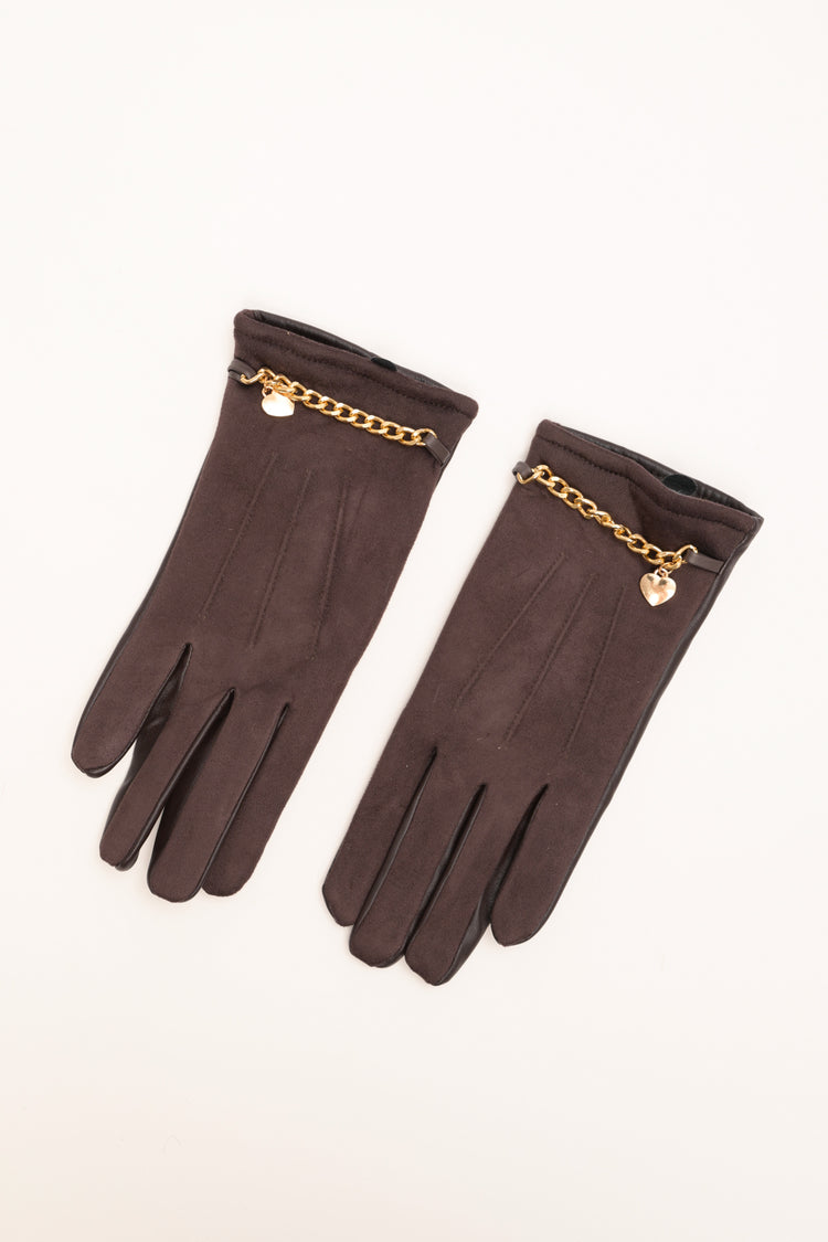 Dark brown gloves with chain and heart charm