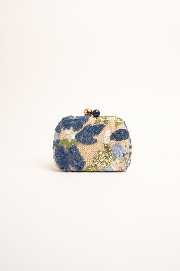 Multicolor sequin floral embroidered mini clutch bag