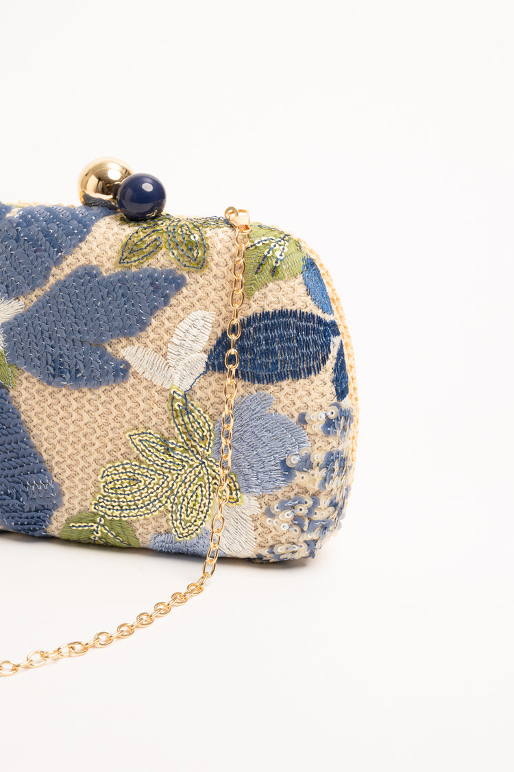 Multicolor sequin floral embroidered mini clutch bag