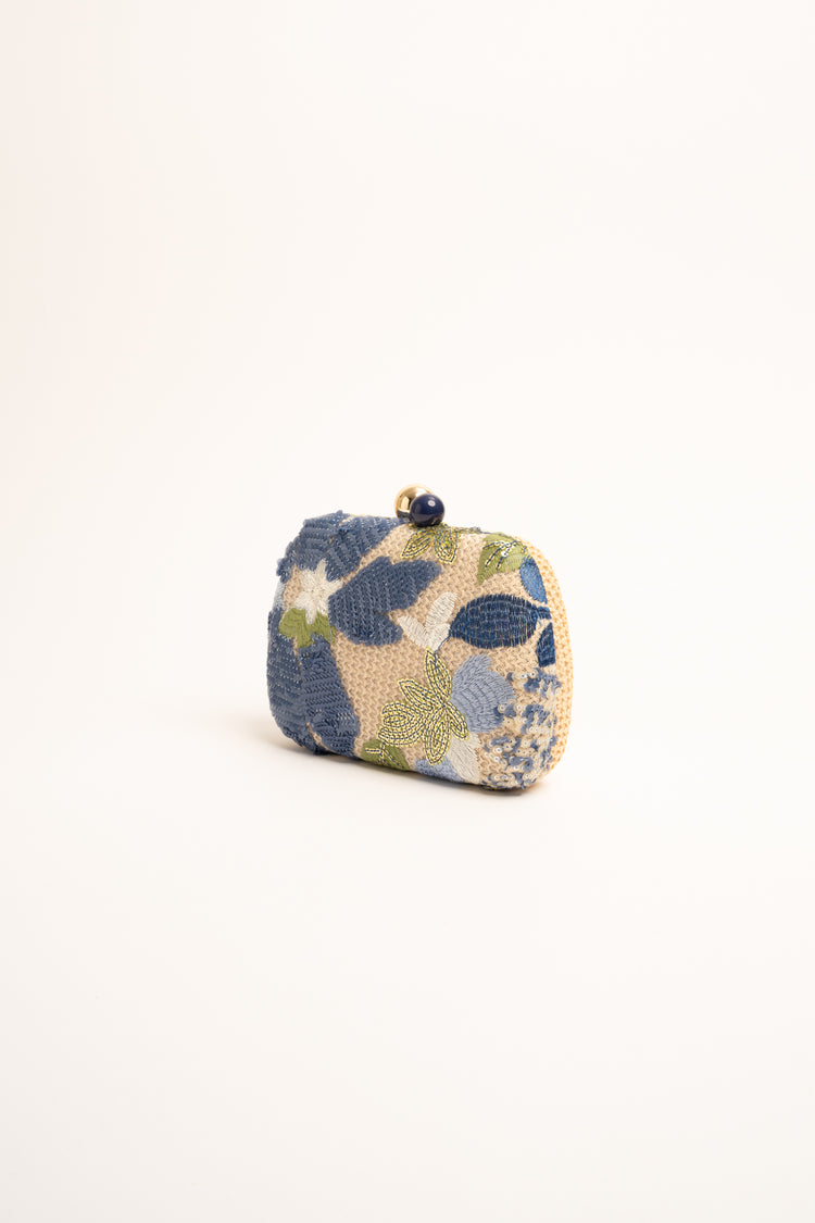 Multicolor sequin floral embroidered mini clutch bag