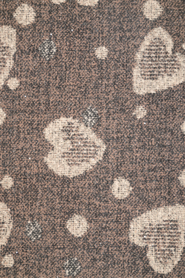 Brown-beige heart-pattern scarf with fringe