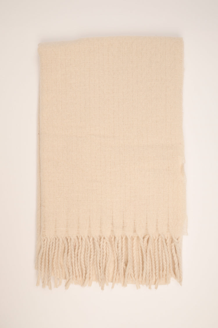 Beige glitter scarf with fringe
