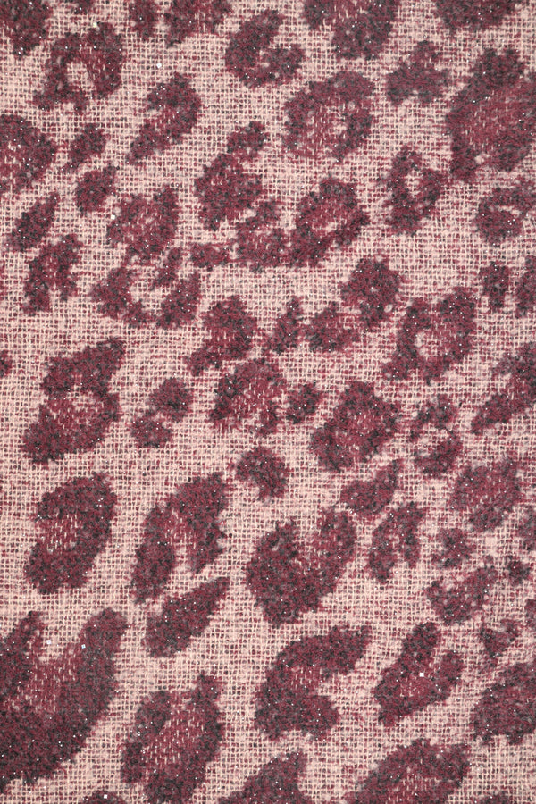 Burgundy-pink animal-print scarf with fringe