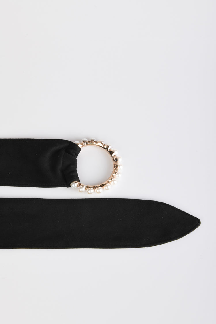 Pearl-buckle sash belt