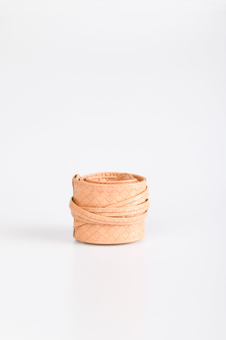 Woven-style faux leather sash belt