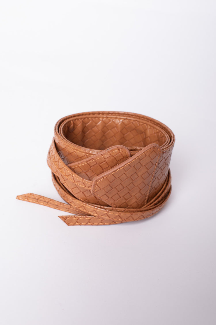 Woven faux leather sash belt