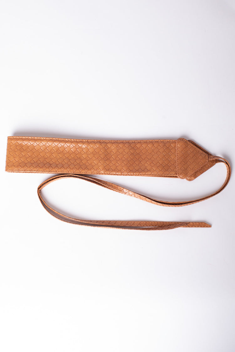 Woven faux leather sash belt