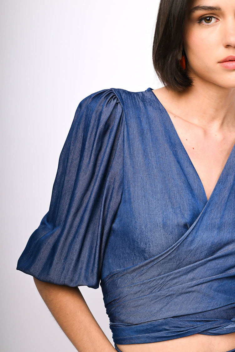 Viscose-blend wrap top