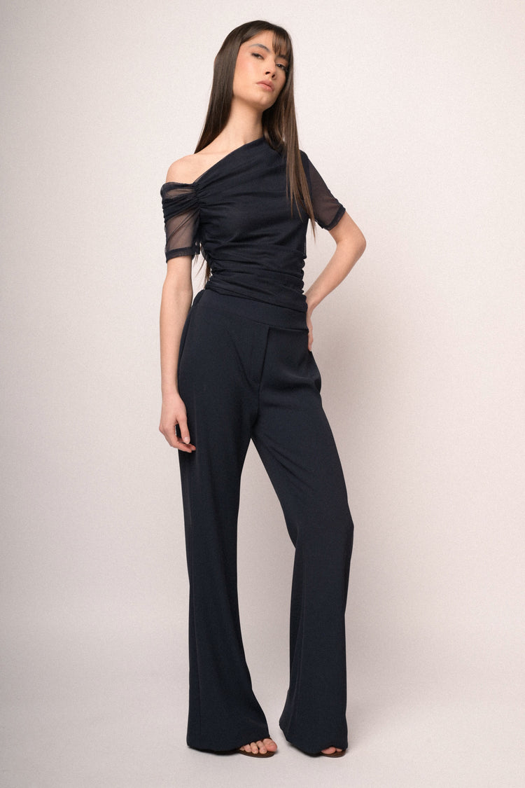 Blue tulle asymmetric top