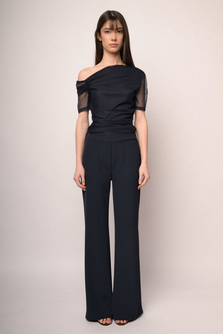 Blue tulle asymmetric top