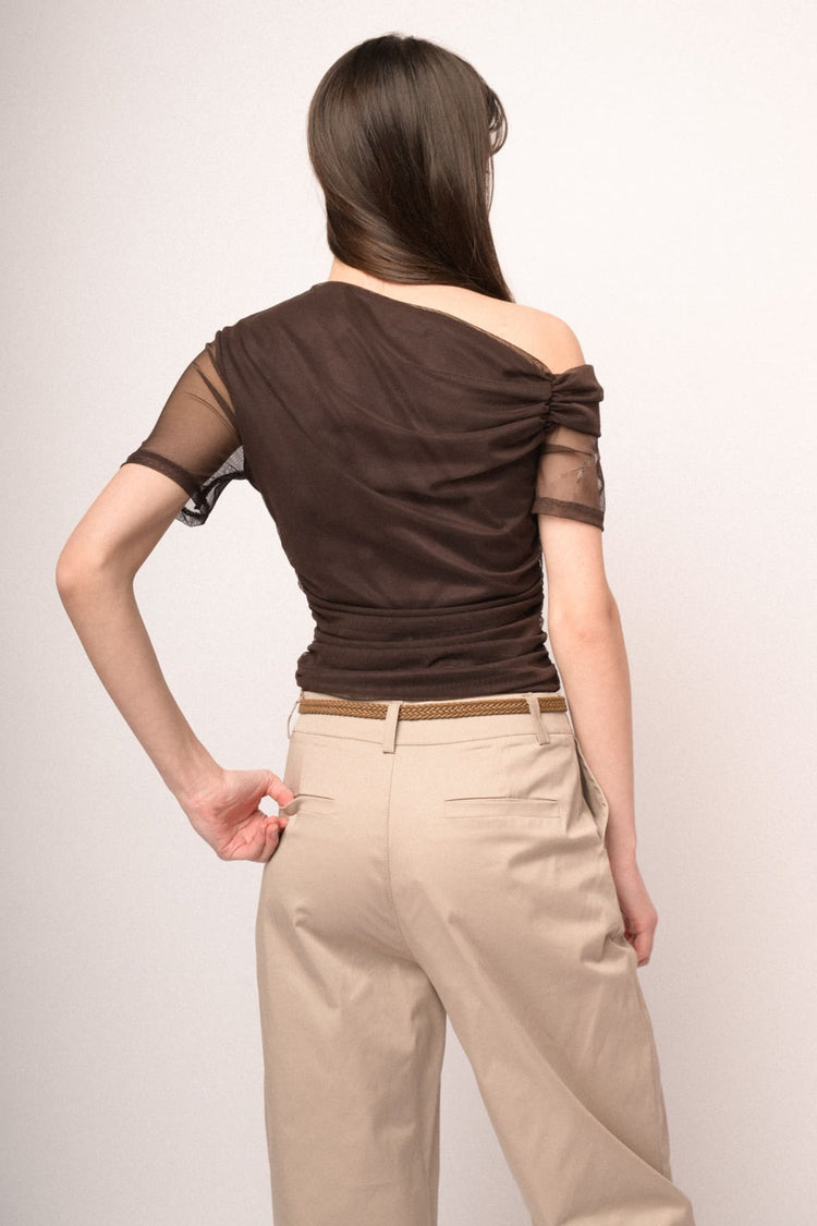 Chocolate tulle asymmetric top
