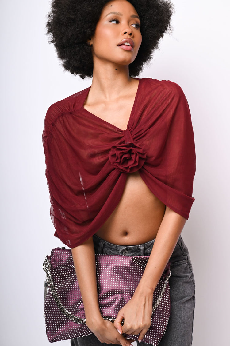 Coprispalle in tulle con rosa 3D