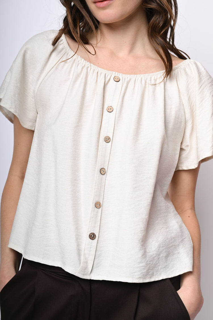 Off-the-shoulder button top