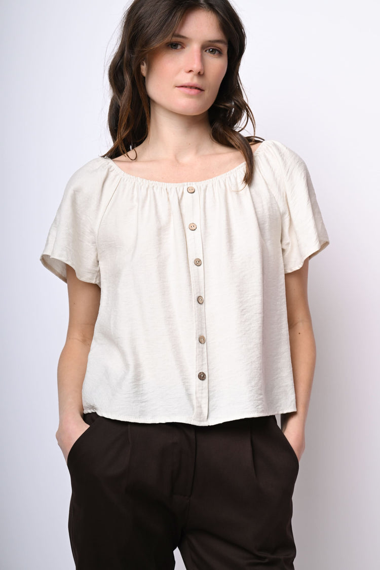 Off-the-shoulder button top