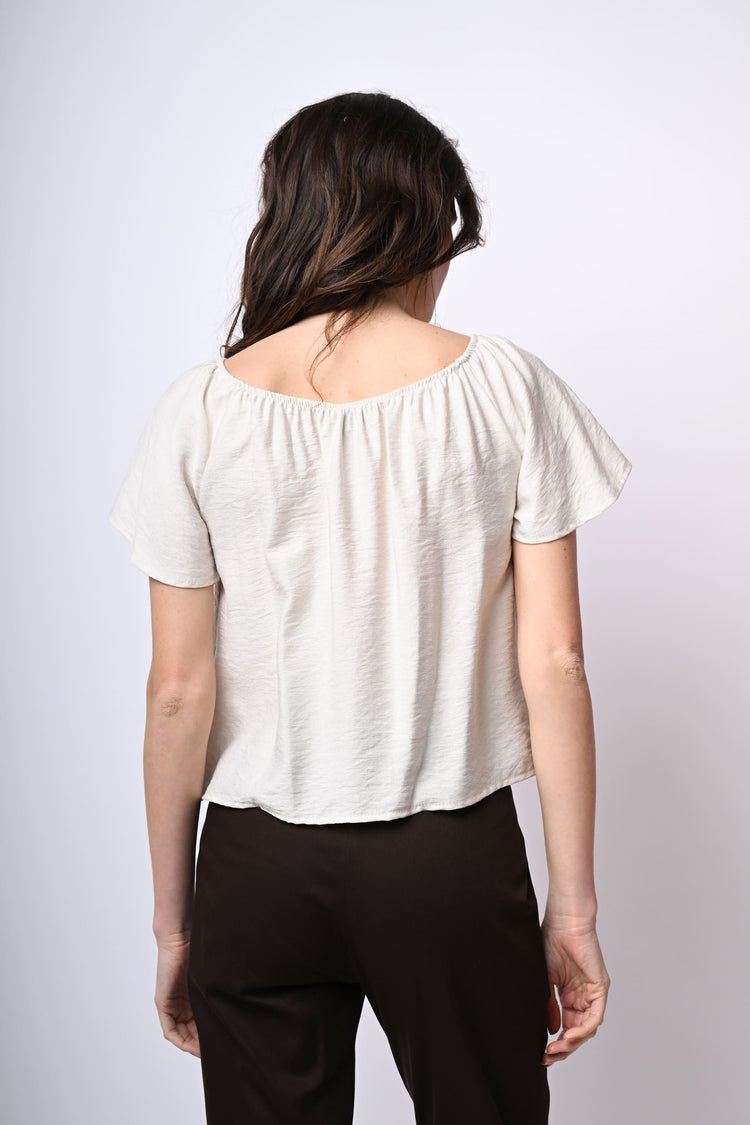 Off-the-shoulder button top