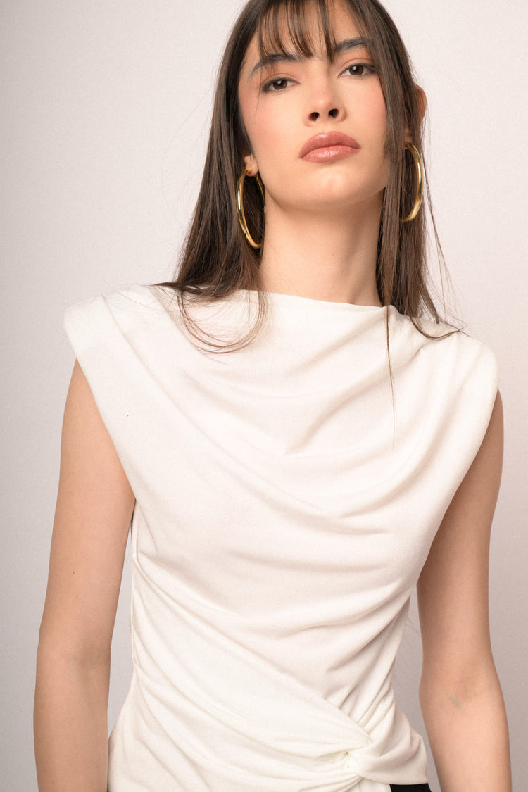 White knot sash gathered top