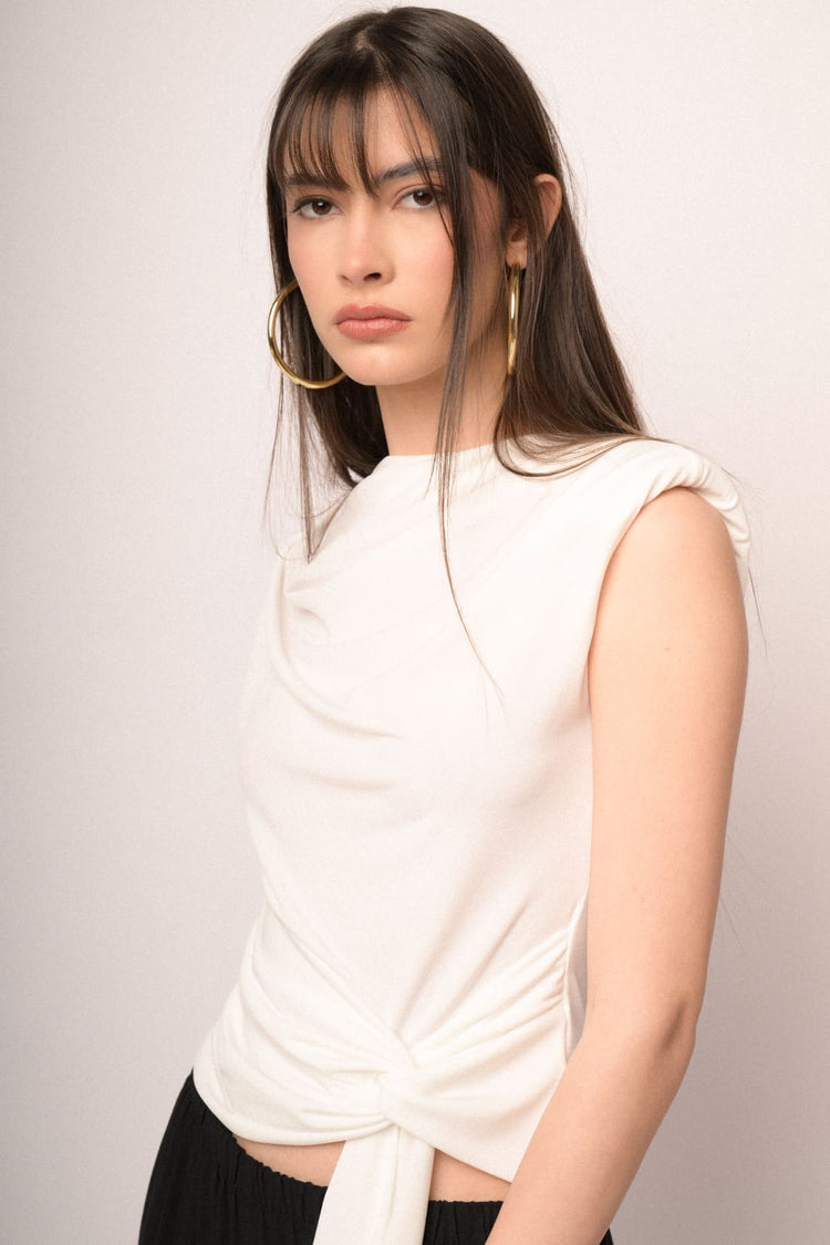 White knot sash gathered top