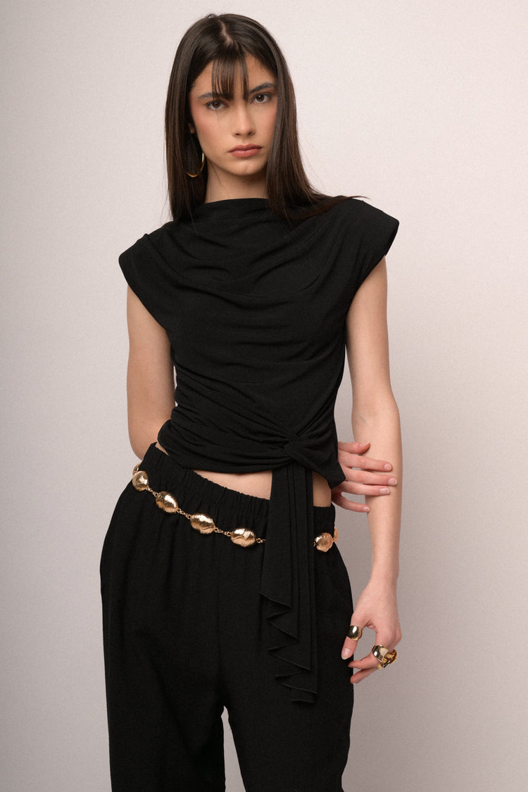 Black knot sash gathered top