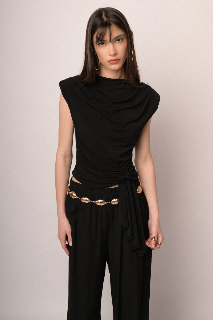 Black knot sash gathered top