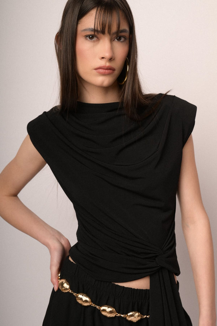 Black knot sash gathered top