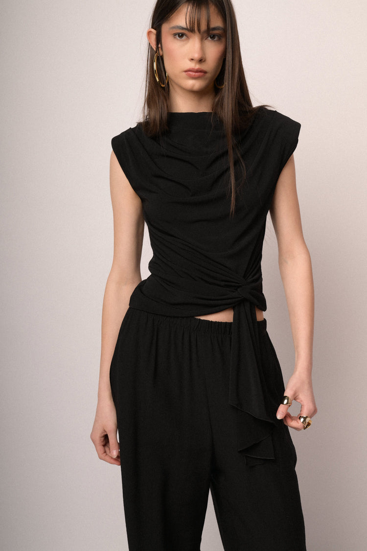 Black knot sash gathered top