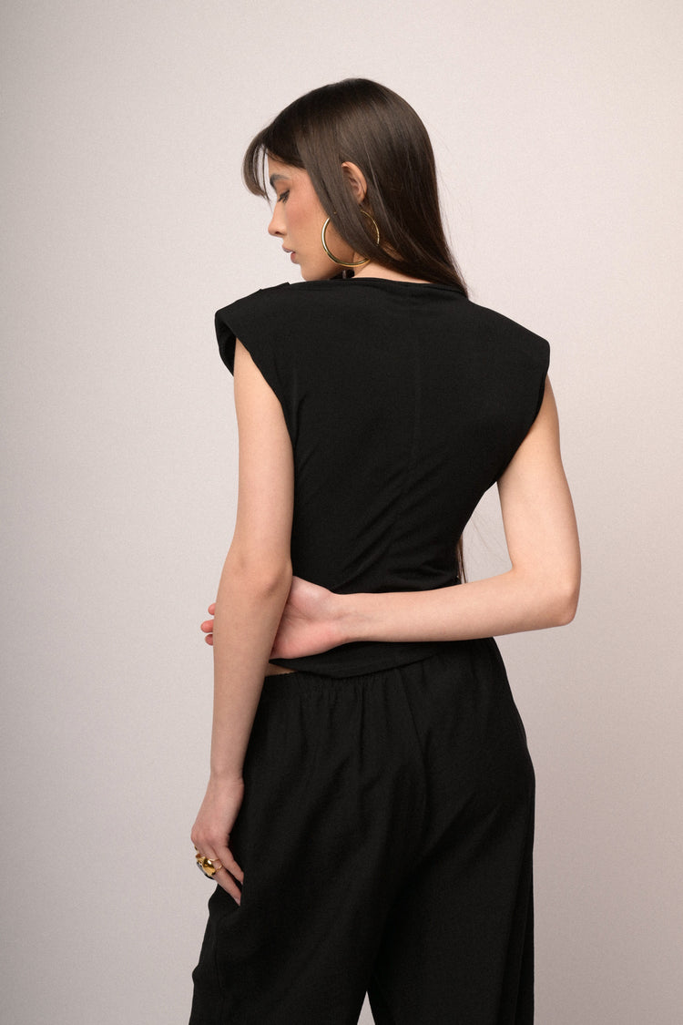 Black knot sash gathered top