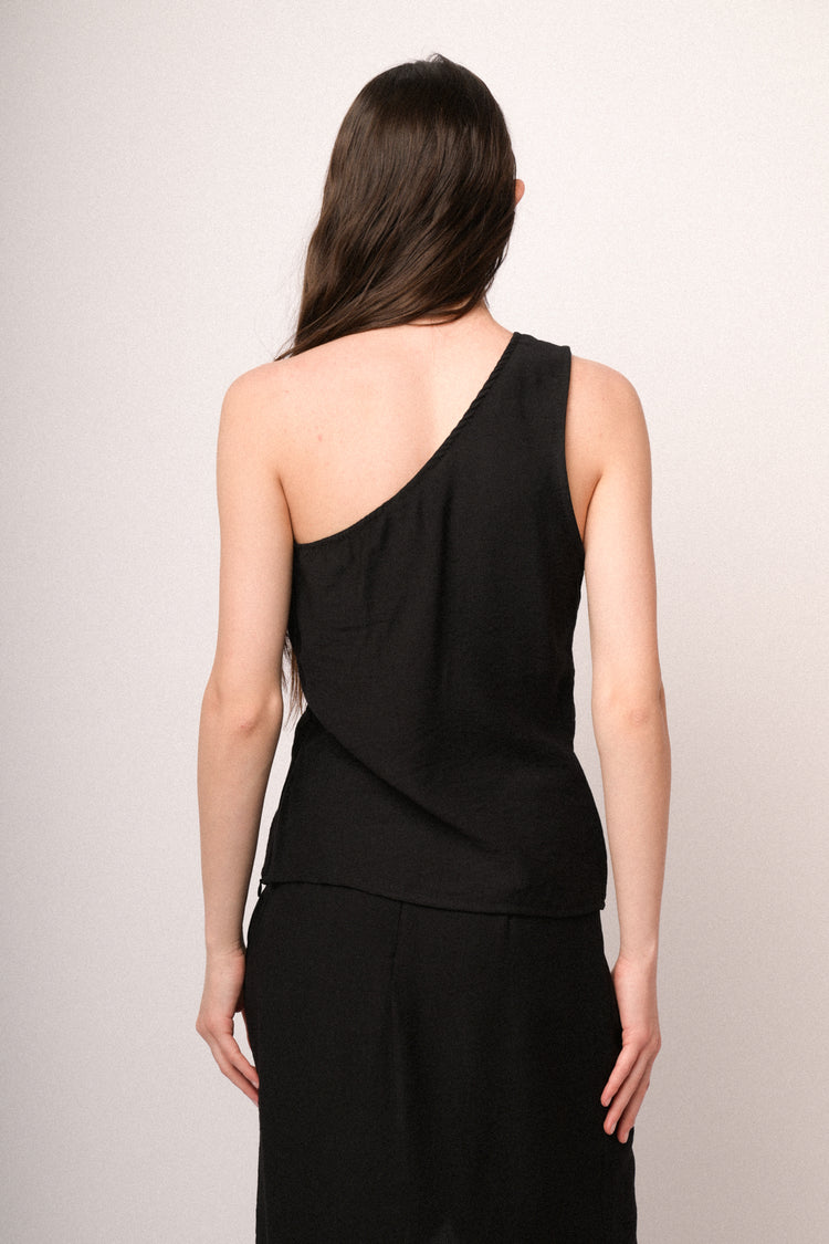 Black 3D flower one-shoulder top