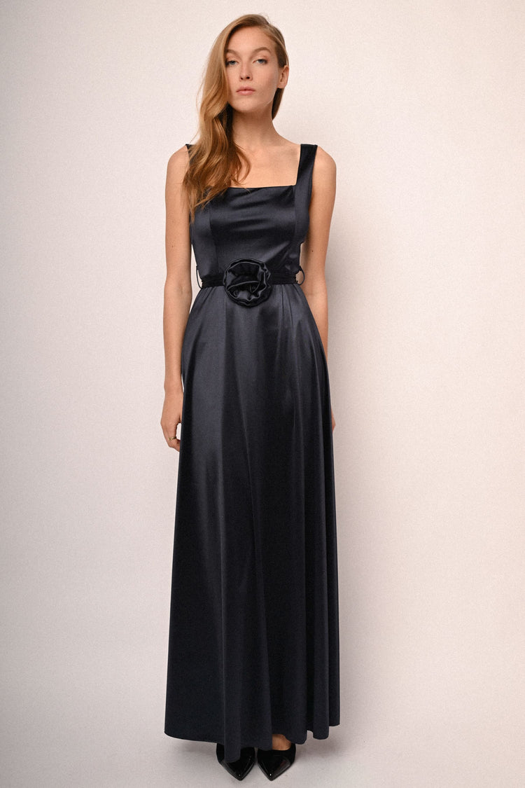 Rose belt satin long dress