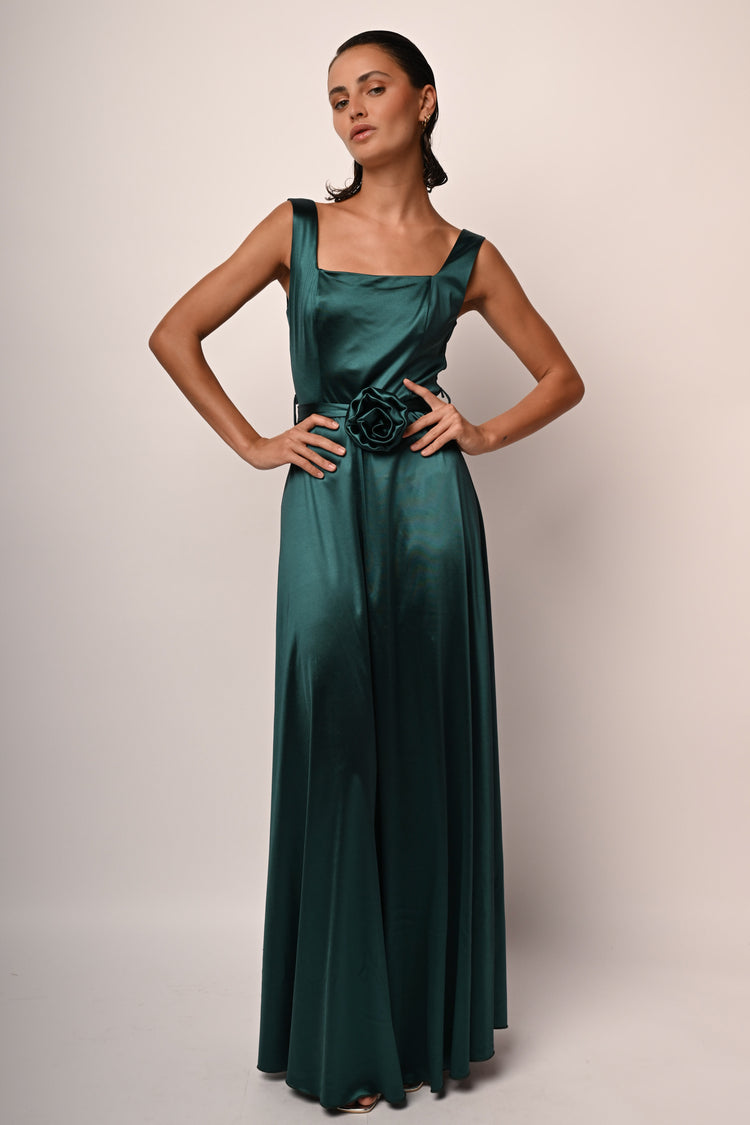 Rose belt satin gown