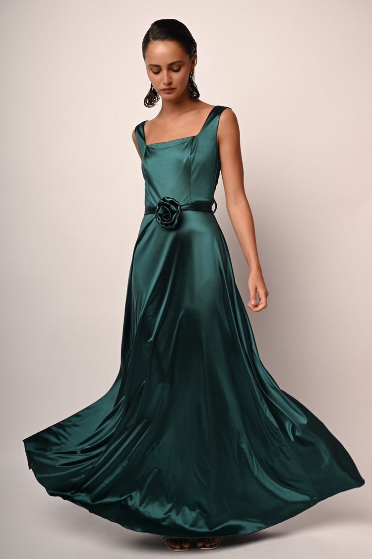 Rose belt satin gown