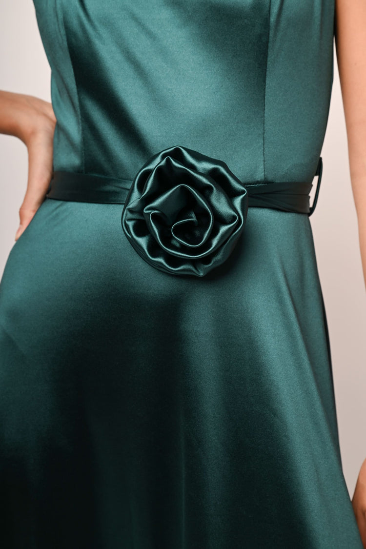 Rose belt satin gown