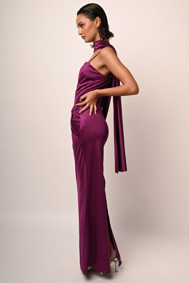 Satin draped gown