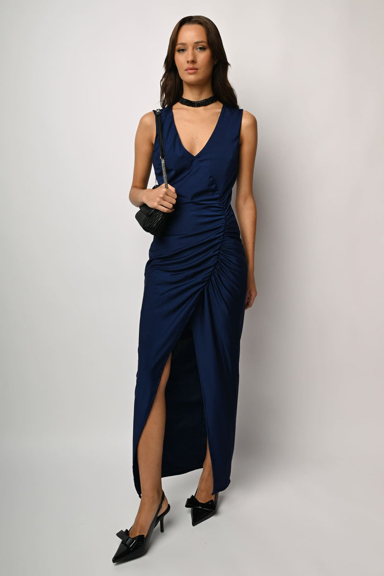Split gathered midi dress