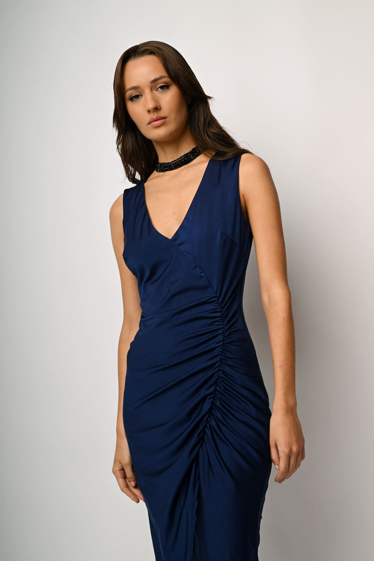 Split gathered midi dress