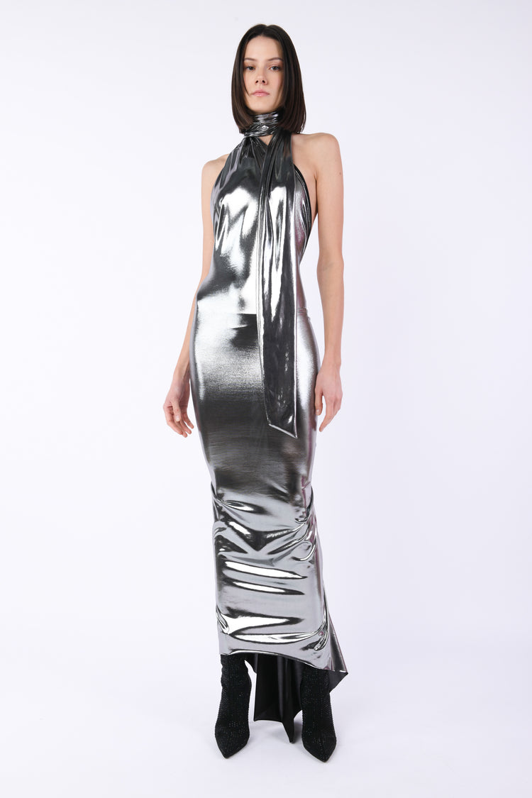 Laminated fabric long dress