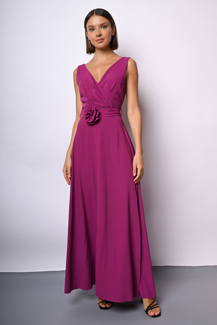 3D rose and belt long dress