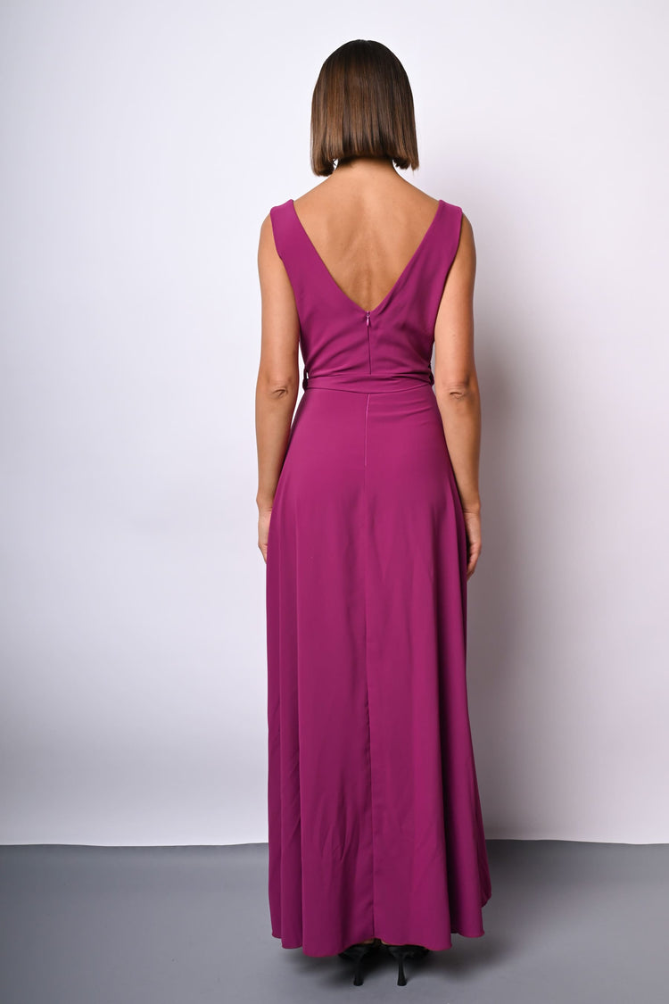 3D rose and belt long dress