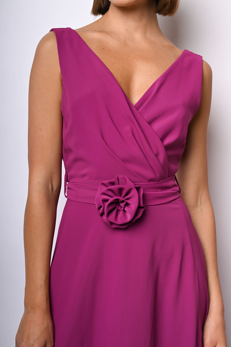 3D rose and belt long dress