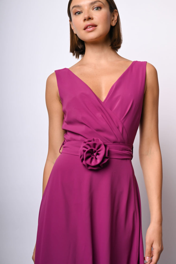 3D rose and belt long dress