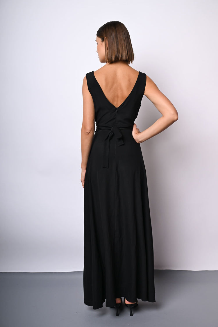 3D rose and belt long dress