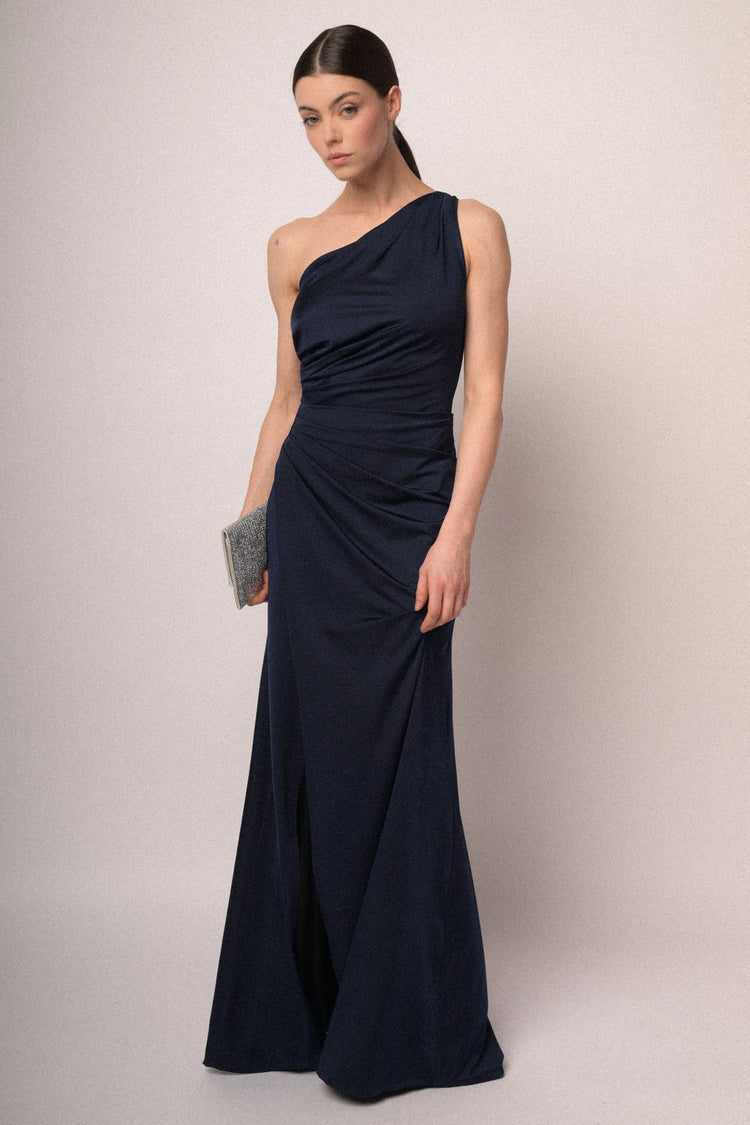 Long one-shoulder satin dress