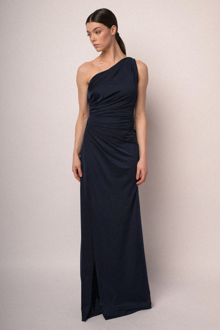 Long one-shoulder satin dress