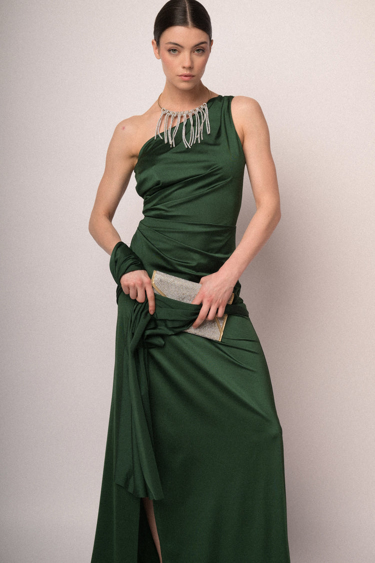 Long one-shoulder satin dress