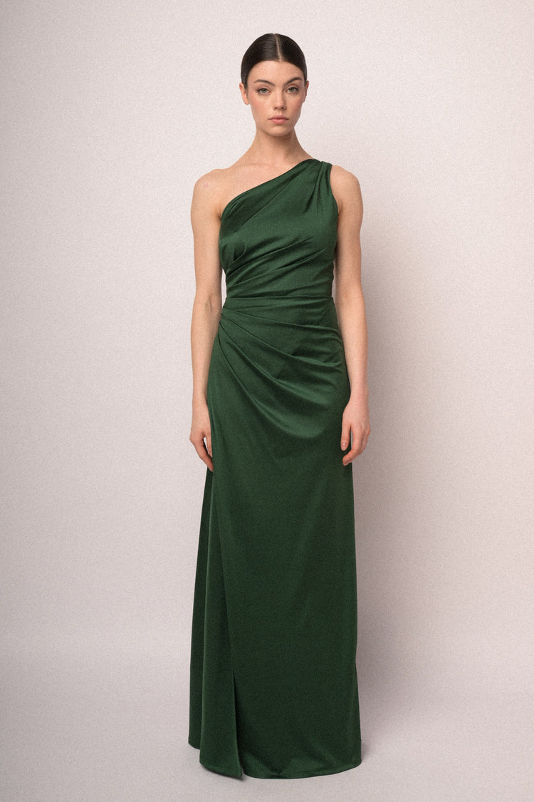 Long one-shoulder satin dress