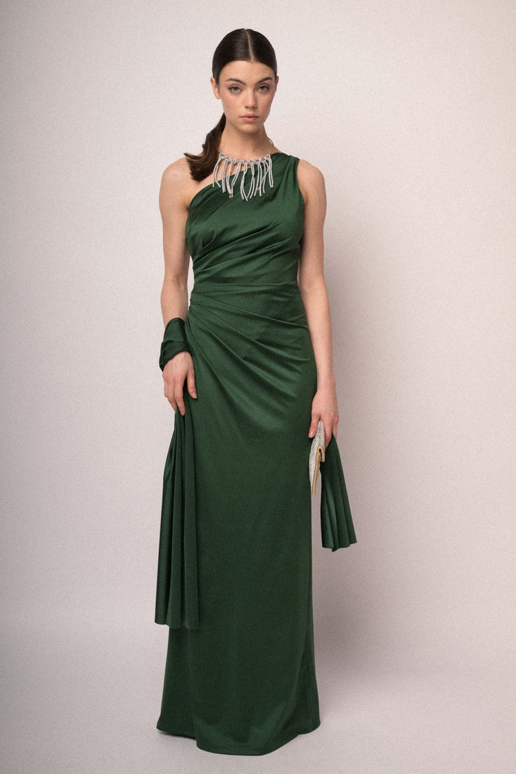 Long one-shoulder satin dress