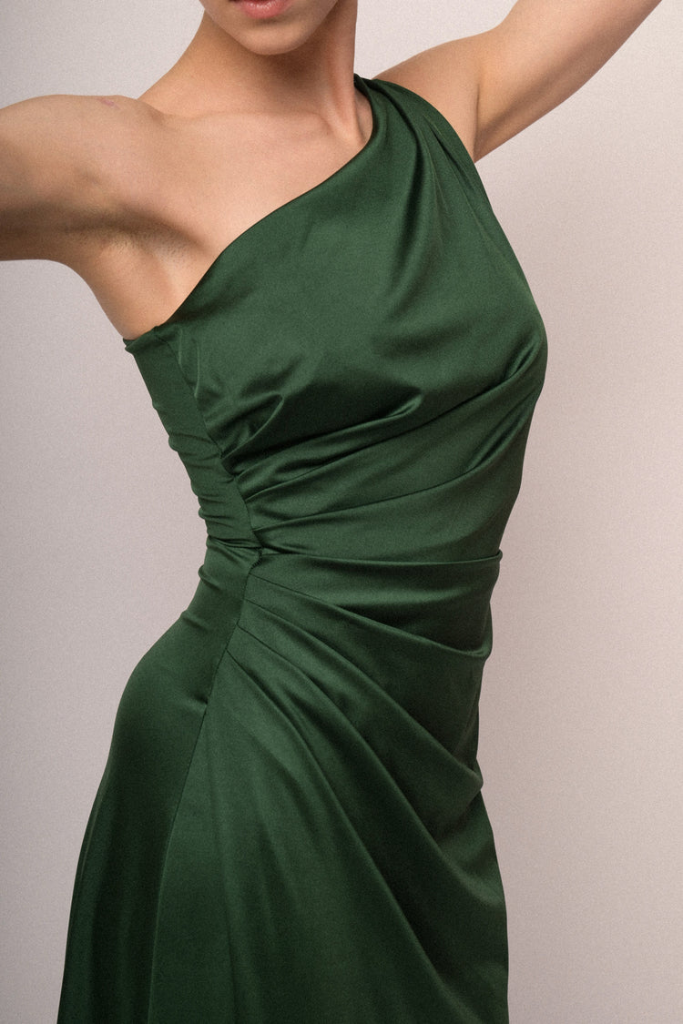 Long one-shoulder satin dress