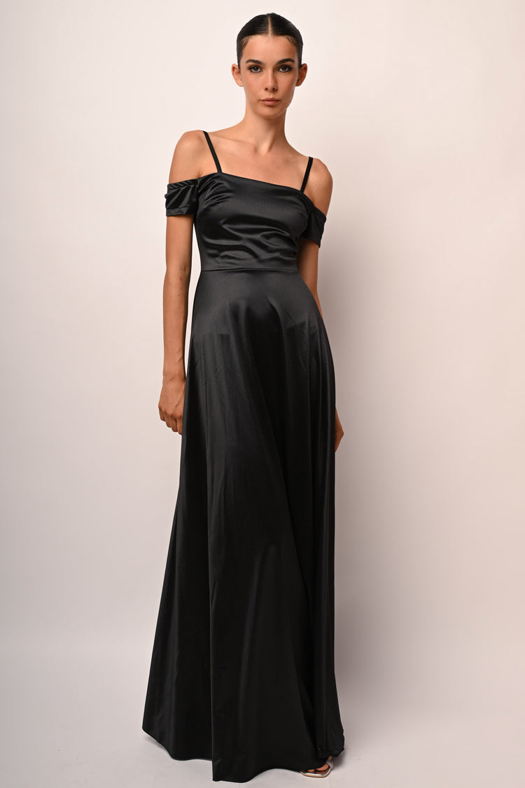 Satin off-the-shoulder long dress