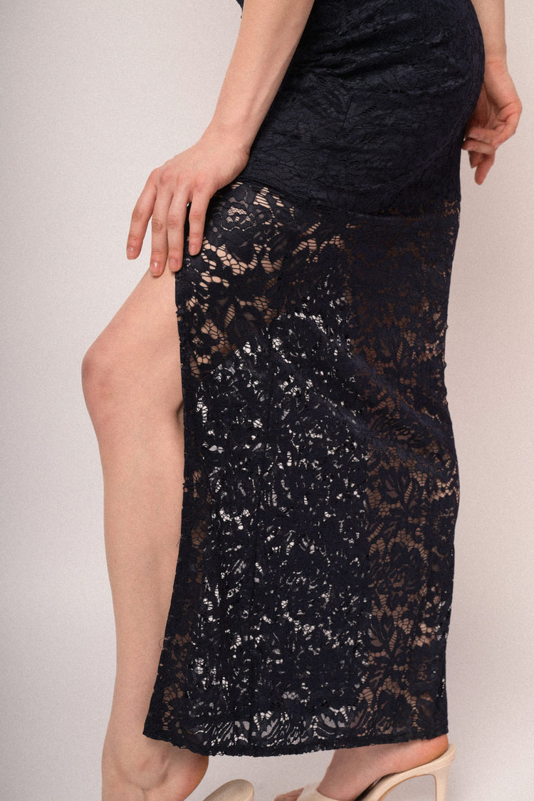 Lace off-the-shoulder long dress