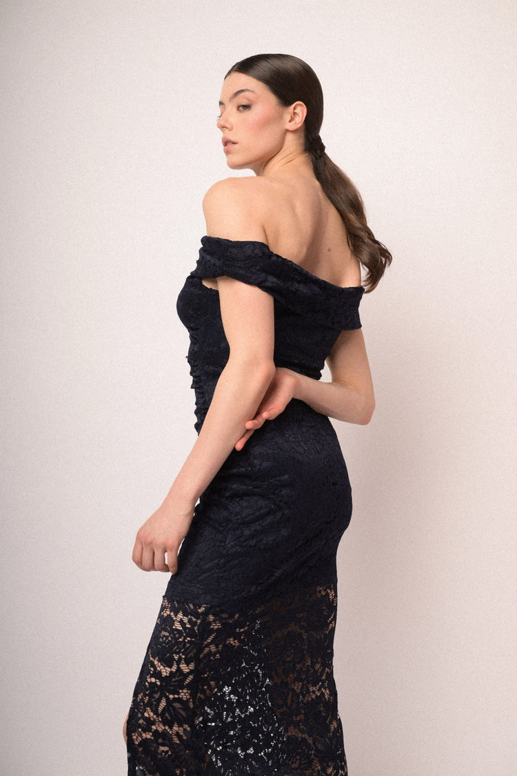 Lace off-the-shoulder long dress